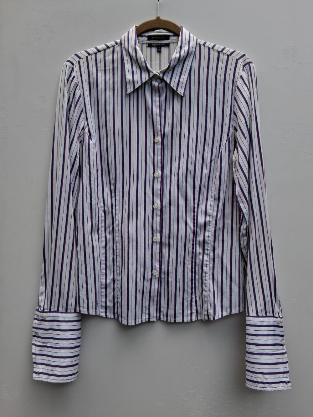 Vintage AK ANNE KLEIN stretch cotton pinstripe button-down shirt cool cuffs (10)